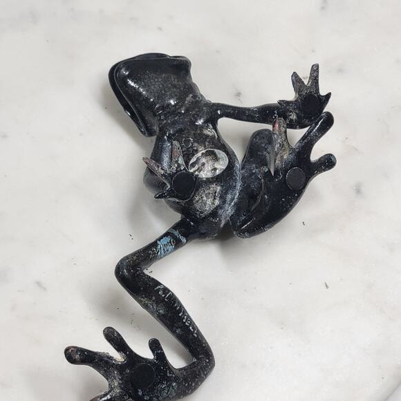 VTG  Kittys Critters Frog Sculpture Green Blue Enameled Metal Cantrell USA - Picture 6 of 16